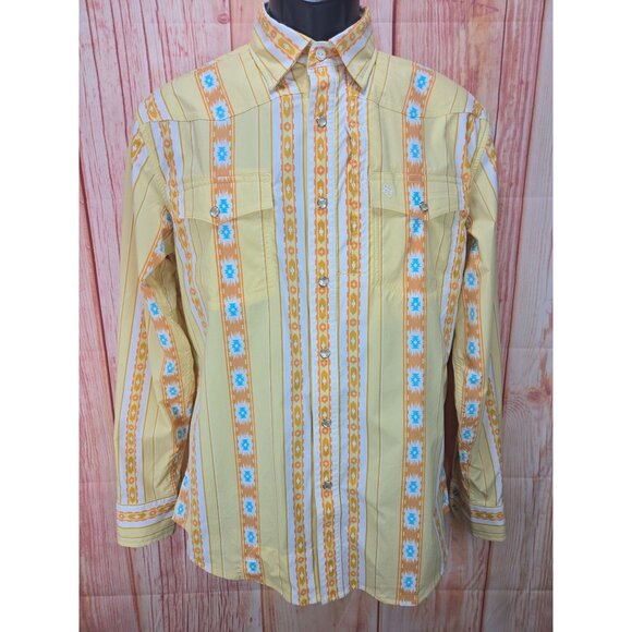 Schaefer Outfitter Western Shirt Small Mens Yellow Aztec Print - Picture 1 of 8